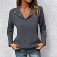 thumbnail image 1 of Timegard Sweatshirt for Women Fall Winter Casual Long Sleeve Notched V Neck Button Fitting Pullover Tops, 1 of 3