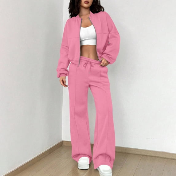 Timegard Sweatshirts for Women 2 Piece Zip up Jackets Straight Leg Sweatpants Outfits Workout Casual Sets Fashion