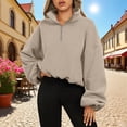 thumbnail image 1 of Timegard Sweatshirts for Women Cropped Stand Collar Zipper Drawstring Warm Pullover Fall Winter Fashion, 1 of 5