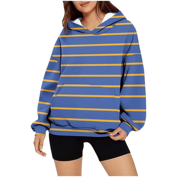 Timegard Sweatshirts for Women Fall Casual Long Sleeve Striped Hoodies Pullover Fitting Tops Pockets