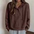 thumbnail image 1 of Timegard Sweatshirts for Women Fall V Neck Button Hoodies Long Sleeve Solid Color Comfy Pullover Tops, 1 of 5