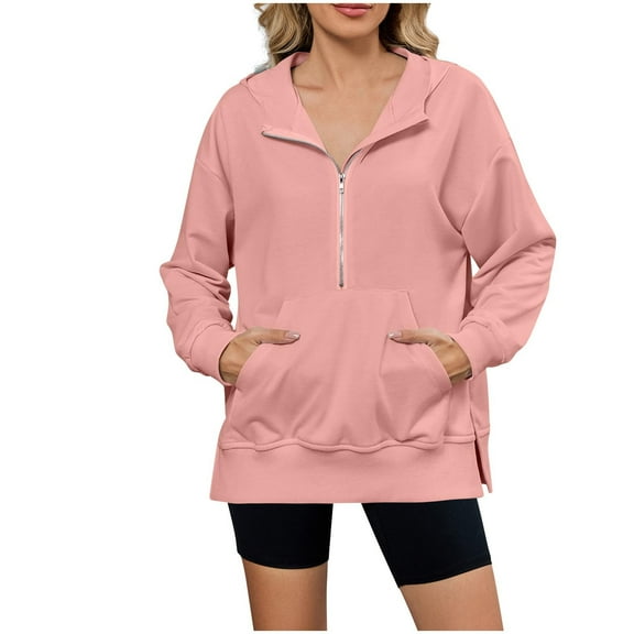 Timegard Sweatshirts for Women Half Zipper Hoodies Pullover Loose Comfy Split Workout Tops Pockets