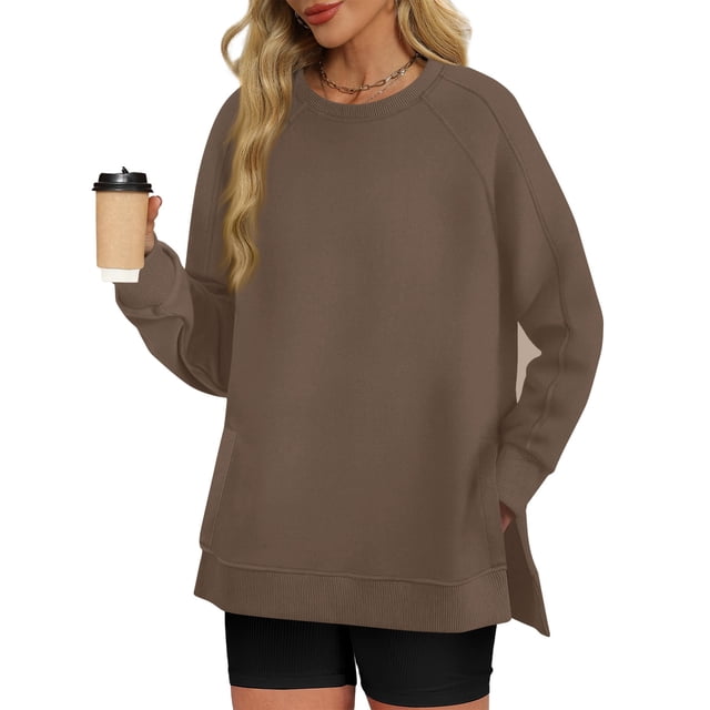 Timegard Sweatshirts for Women Long Sleeve Side Split Drop Shoulder Pullover Loose Workout Fall Clothing