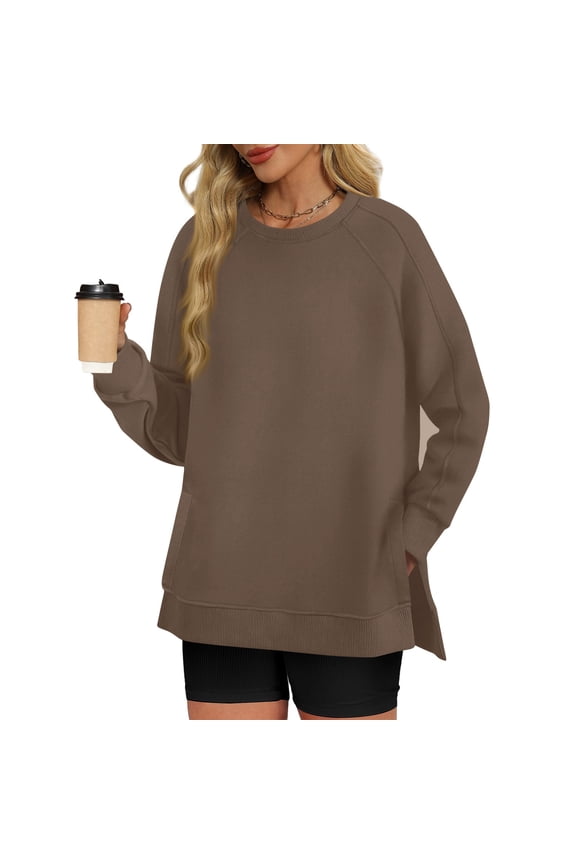 Sweatshirts for Women Long Sleeve Side Split Drop Shoulder Pullover Loose Workout Fall Clothing