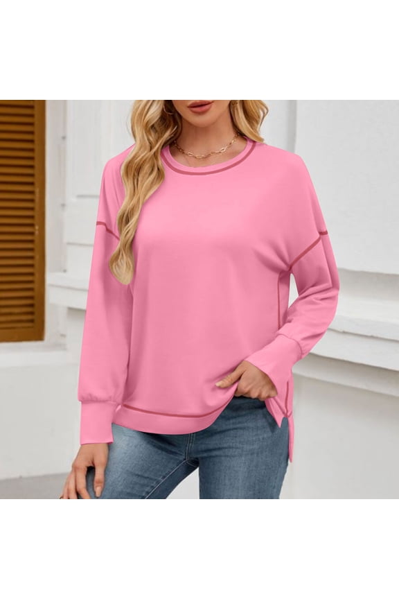 Sweatshirts for Women Long Sleeve Side Split Loose Pullover Drop Shoulder Fall Fashion Casual Tops