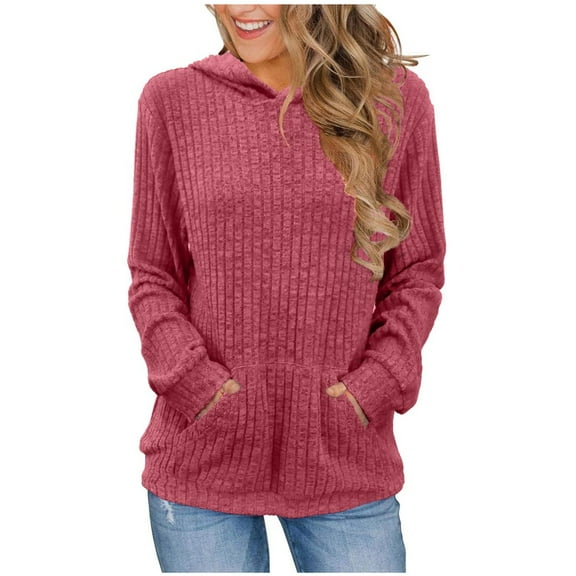 Timegard Sweatshirts for Women Ribbed Hoodies Long Sleeve Loose Comfy Mid Long Pullover Tops with Pockets
