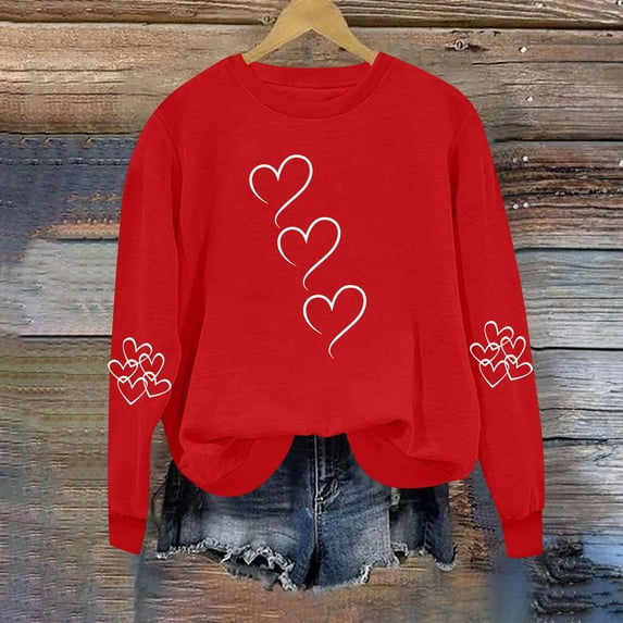 Timegard Sweatshirts for Women Valentines Day Print Long Sleeve Pullover Drop Shoulder Loose Holiday Tops