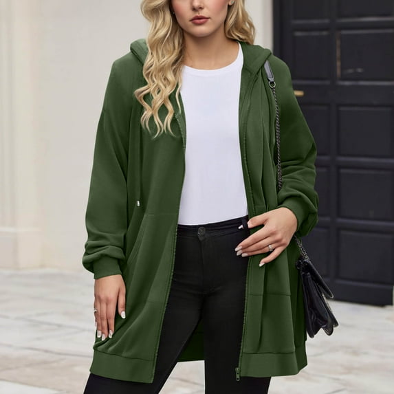 Timegard Sweatshirts for Women Zip up Hoodies Lightweight Mid Long Comfy Jackets Fall Winter Outwear