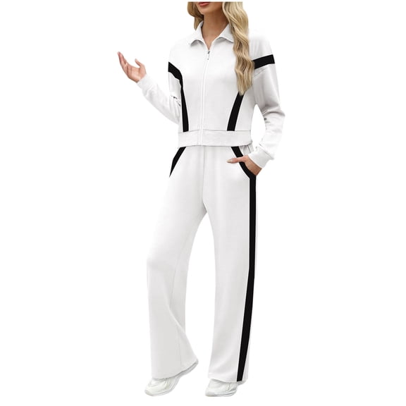 Timegard Sweatsuit for Women 2 Piece Cropped Zip up Jackets Straight Leg Pants Lightweight Loose Athletic Outfits