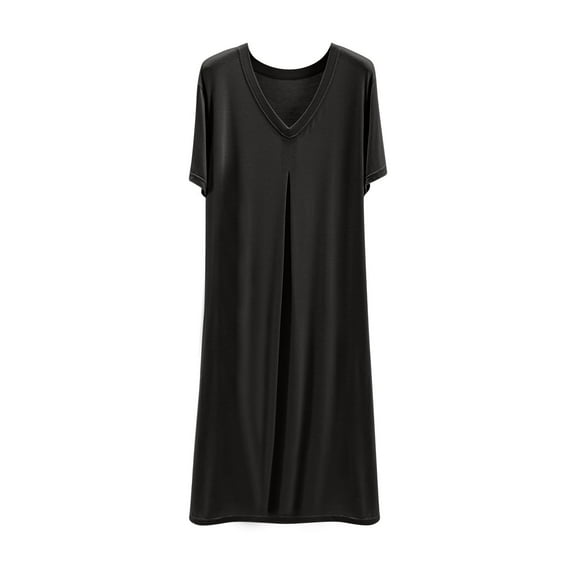 Timegard T Shirts Dresses for Women Pajamas Short Sleeve V Neck Ruched Loose Comfy Casual Home Dresses