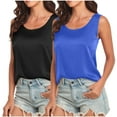 thumbnail image 1 of Timegard Tank Top for Women 2pc Satin Round Neck Sleeveless Tunic Top Solid Color Smoothing Casual Tee, 1 of 5