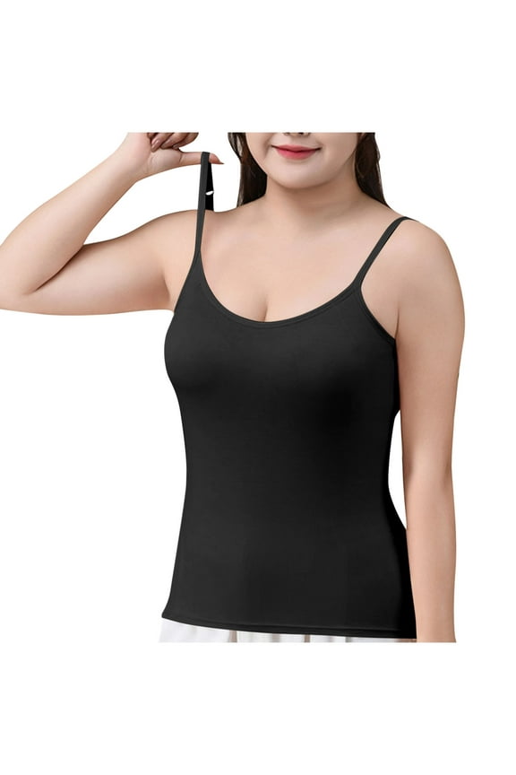 Tank Top for Women Adjustable Spaghetti Strap Scoop Neck Slim Fitting Basic Tee Camis Solid Color