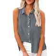 thumbnail image 1 of Timegard Tank Top for Women Cotton Linen Button up Shirts Lightweight Casual Loose Solid Color Tee, 1 of 7
