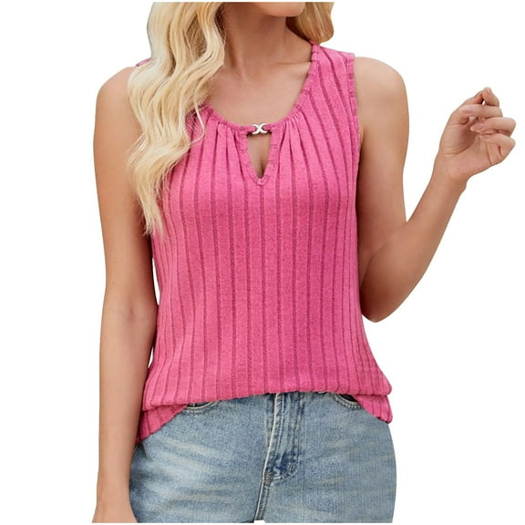 Timegard Tank Top for Women Keyhole Neck Ribbed Sleeveless Comfy Solid Color Casual Tee Shirts