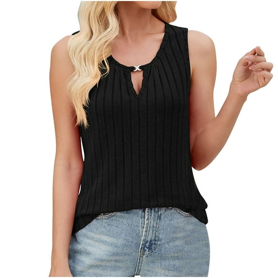 Timegard Tank Top for Women Keyhole Neck Ribbed Sleeveless Comfy Solid Color Casual Tee Shirts