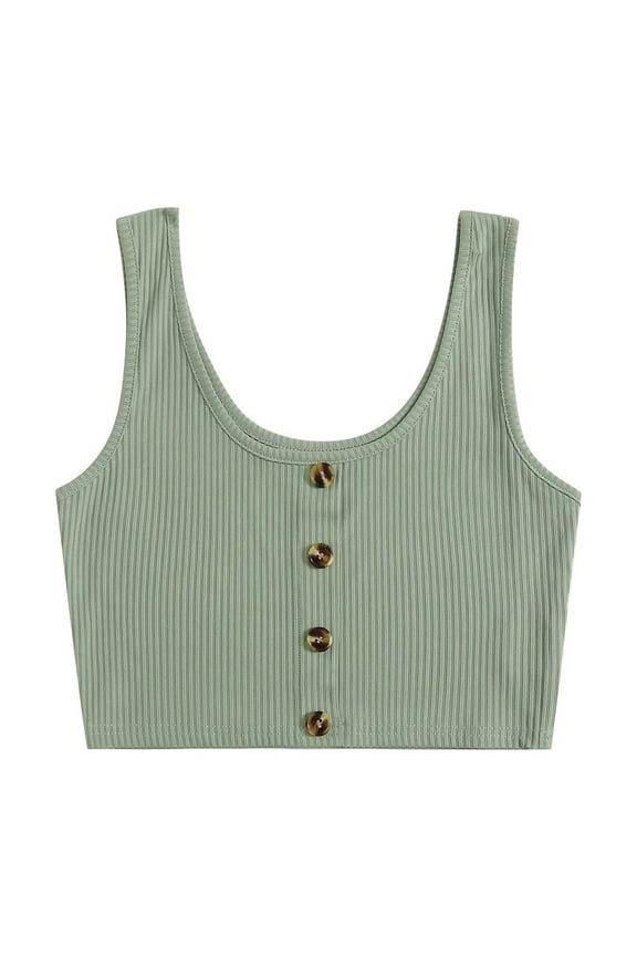 Tank Top for Women Ribbed Button U Neck Sleeveless Crop Top Casual Comfy Tee Camis Fashion