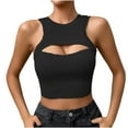 thumbnail image 1 of Timegard Tank Top for Women Ribbed Cutout Crewneck Fitting Cropped Comfy Knit Tee Sleeveless Casual, 1 of 3