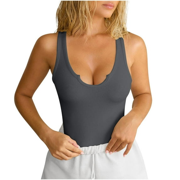 Timegard Tank Top for Women Ribbed Notched V Neck Sleeveless Comfy Going out Top Solid Color Basic Tee