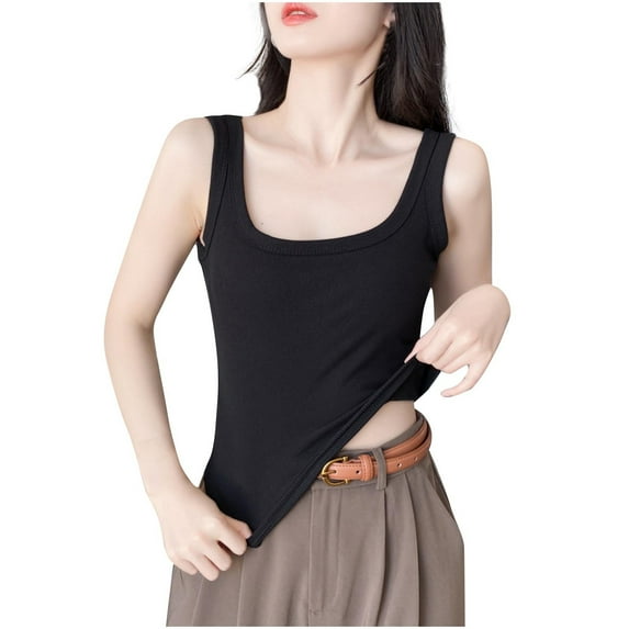 Timegard Tank Top for Women Sleeveless Square Neck Slim Fitting Comfy Solid Color Basic Tee Top Casual
