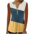 thumbnail image 1 of Timegard Tank Top for Women Sleeveless Tunic Top Ruched Notched V Neck Button Dressy Casual Tee Color Block, 1 of 5