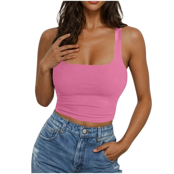 Timegard Tank Top for Women Square Neck Skinny Sleeveless Comfy Cropped Tee Casual Going out Top