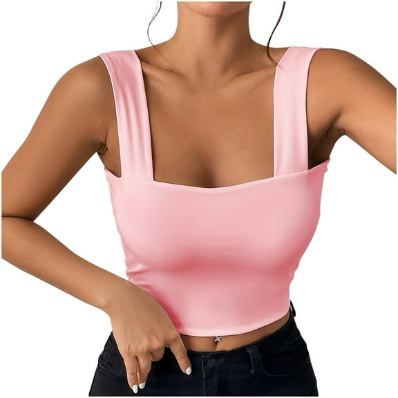 Timegard Tank Top for Women Square Neck Sleeveless Wide Strap Slim Comfy Cropped Casual Going out Tops