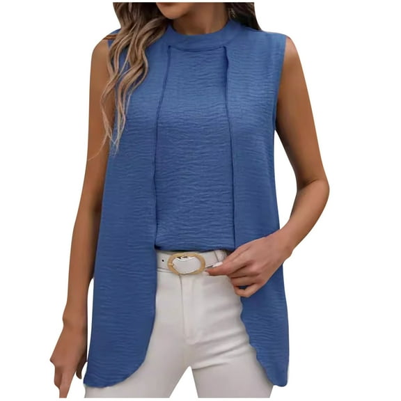 Timegard Tank Top for Women Stand Collar Back Button Lightweight Casual Work Solid Color Loose Tee Tops