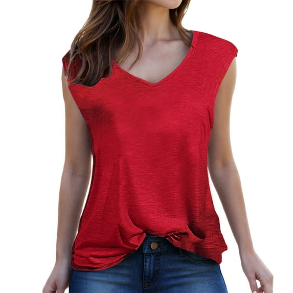 Timegard Tank Top for Women V Neck Cap Sleeve Tunic Tops Comfy Solid Color Casual Tee Shirts Summer
