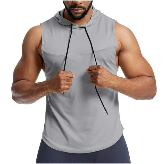 Timegard Tank Tops Men Breathable Drawstring Hoodies Pullover Athletic Sleeveless Workout Tee Shirts