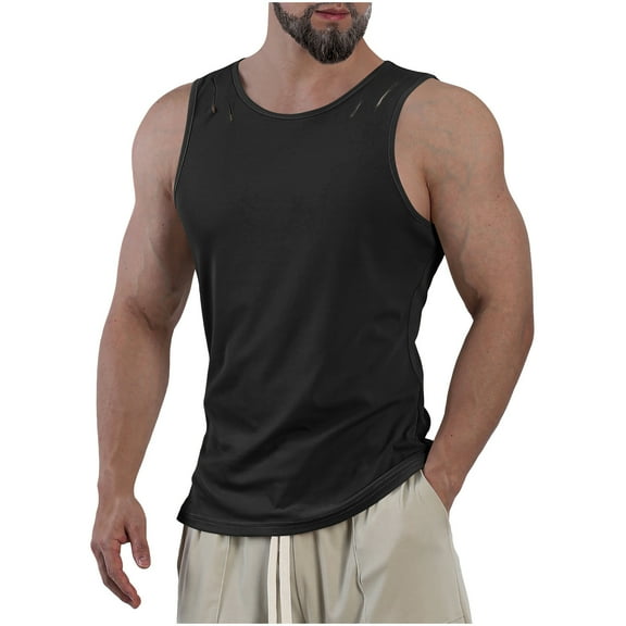 Timegard Tank Tops Men Round Neck Cutout Sleeveless Muscle Tee Shirts Casual Breathable Workout Top