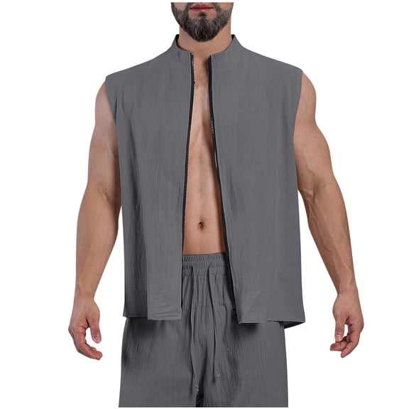 Timegard Tank Tops Men Zipper up Half High Neck Loose Lightweight Sleeveless Jackets Casual Athletic Vests