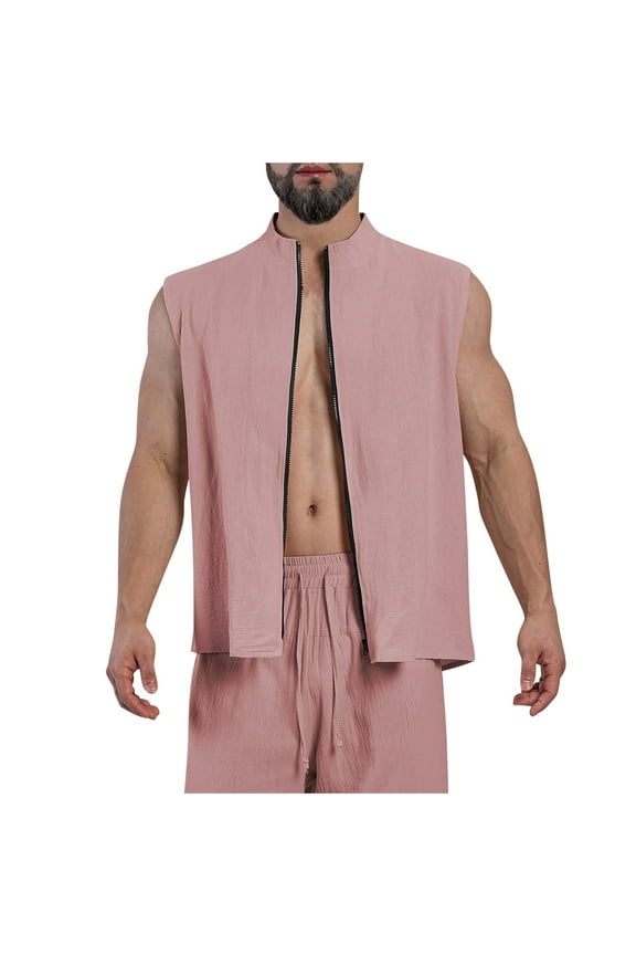 Tank Tops Men Zipper up Half High Neck Loose Lightweight Sleeveless Jackets Casual Athletic Vests