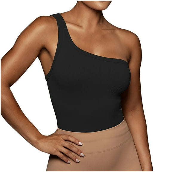 Timegard Tank Tops for Women 1 Shoulder Ribbed Slim Cropped Tee Sleeveless Comfy Going out Tops Trendy