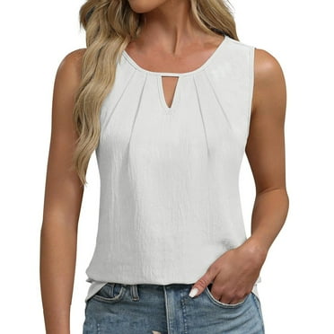 Timegard Tank Tops for Women Chiffon Keyhole Neck Lightweight Summer Office Casual Sleeveless Shirts Top
