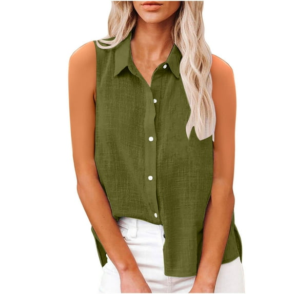 Timegard Tank Tops for Women Cotton Linen Button up Shirts Loose Casual Solid Color Sleeveless Tee