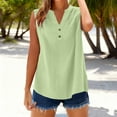 thumbnail image 1 of Timegard Tank Tops for Women Cotton Linen Notch V Neck Button Sleeveless Tee Shirts Loose Lightweight Tops, 1 of 7