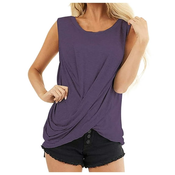Timegard Tank Tops for Women Crewneck Front Crisscross Sleeveless Comfy Tunic Tops Casual Solid Color