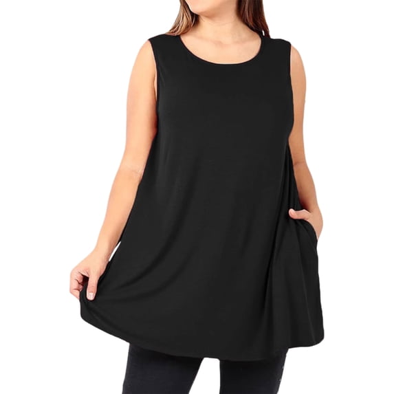 Timegard Tank Tops for Women Plus Size Round Neck Sleeveless Loose Fitting Blouse Summer Casual Tops with Pockets