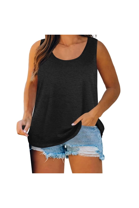 Tank Tops for Women Plus Size Round Neck Sleeveless Top Casual Loose Comfy Basic Tee Blouse