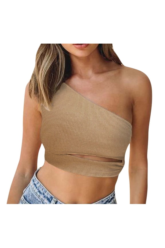 Tank Tops for Women Ribbed 1 Shoulder Cutout Cropped Workout Yoga Tops Slim Going out Tops