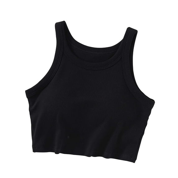 Timegard Tank Tops for Women Ribbed Summer Round Neck Sleeveless Comfy Cropped Camis Built in Bras