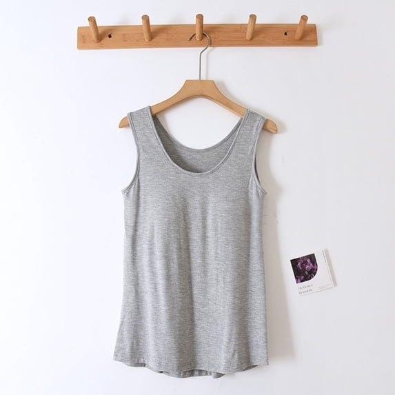 Timegard Tank Tops for Women Round Neck Sleeveless Tee with Built in Bras Comfy Loose Casual Basic Tops