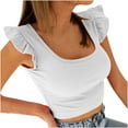 thumbnail image 1 of Timegard Tank Tops for Women Ruffle Square Neck Cropped Ribbed Slim Comfy Casual Going out Tops Trendy, 1 of 6