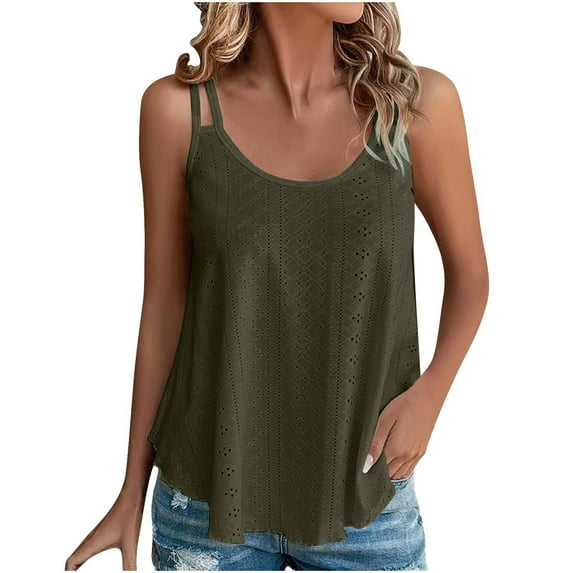 Timegard Tank Tops for Women Scoop Neck Eyelet Sleeveless Dressy Casual Loose Shirt Top Camis Beach Wear