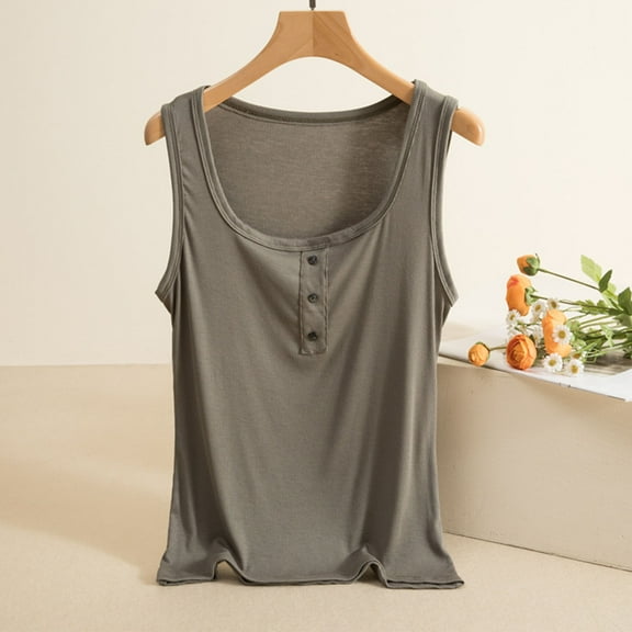 Timegard Tank Tops for Women Square Neck Button Knit Comfy Sleeveless Tee Loose Pajamas Casual Tops