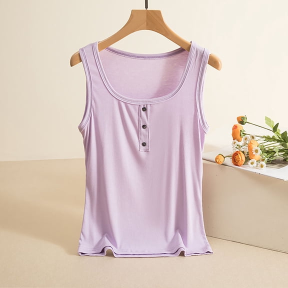 Timegard Tank Tops for Women Square Neck Button Knit Comfy Sleeveless Tee Loose Pajamas Casual Tops