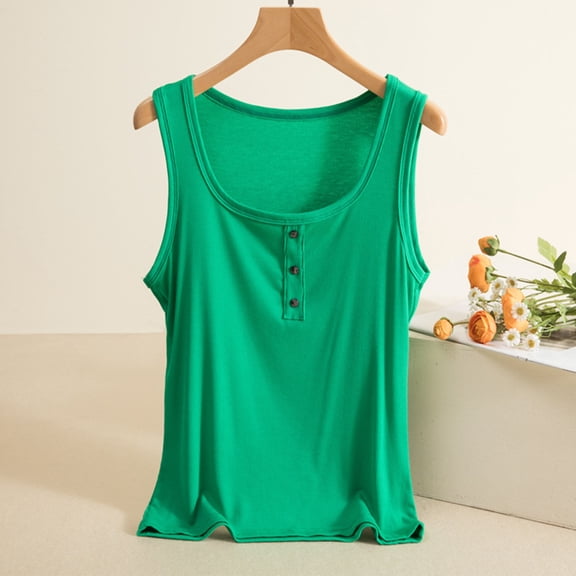 Timegard Tank Tops for Women Square Neck Button Knit Comfy Sleeveless Tee Loose Pajamas Casual Tops