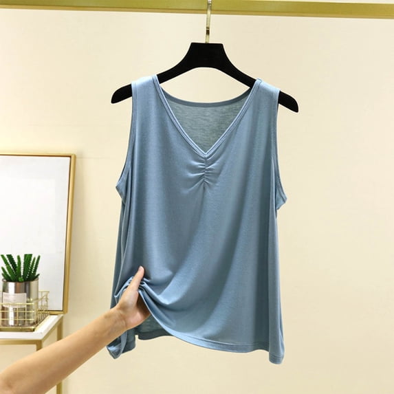 Timegard Tank Tops for Women Summer Pajamas Loose Soft Loungewear V Neck Ruched Sleeveless Tee Tops