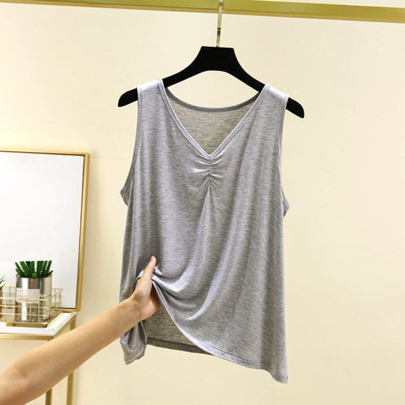 Timegard Tank Tops for Women Summer Pajamas Loose Soft Loungewear V Neck Ruched Sleeveless Tee Tops