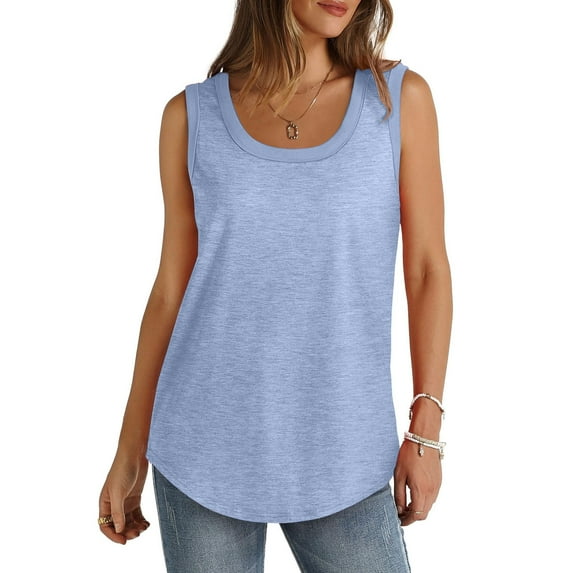 Timegard Tank Tops for Women U Neck Summer Sleeveless Tunic Top Casual Loose Long Blouse Undershirts